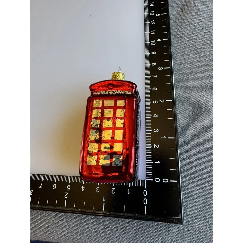 Vintage Blown Glass Phone Box Telephone Booth Christmas Ornament Set Of 4 EUC